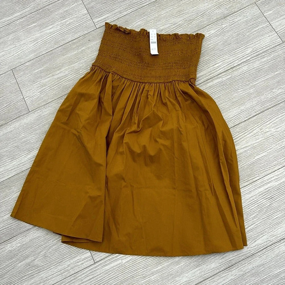 NWT J. Crew Smocked-waist cotton poplin midi skirt SZ large dark mustard color - Picture 11 of 12